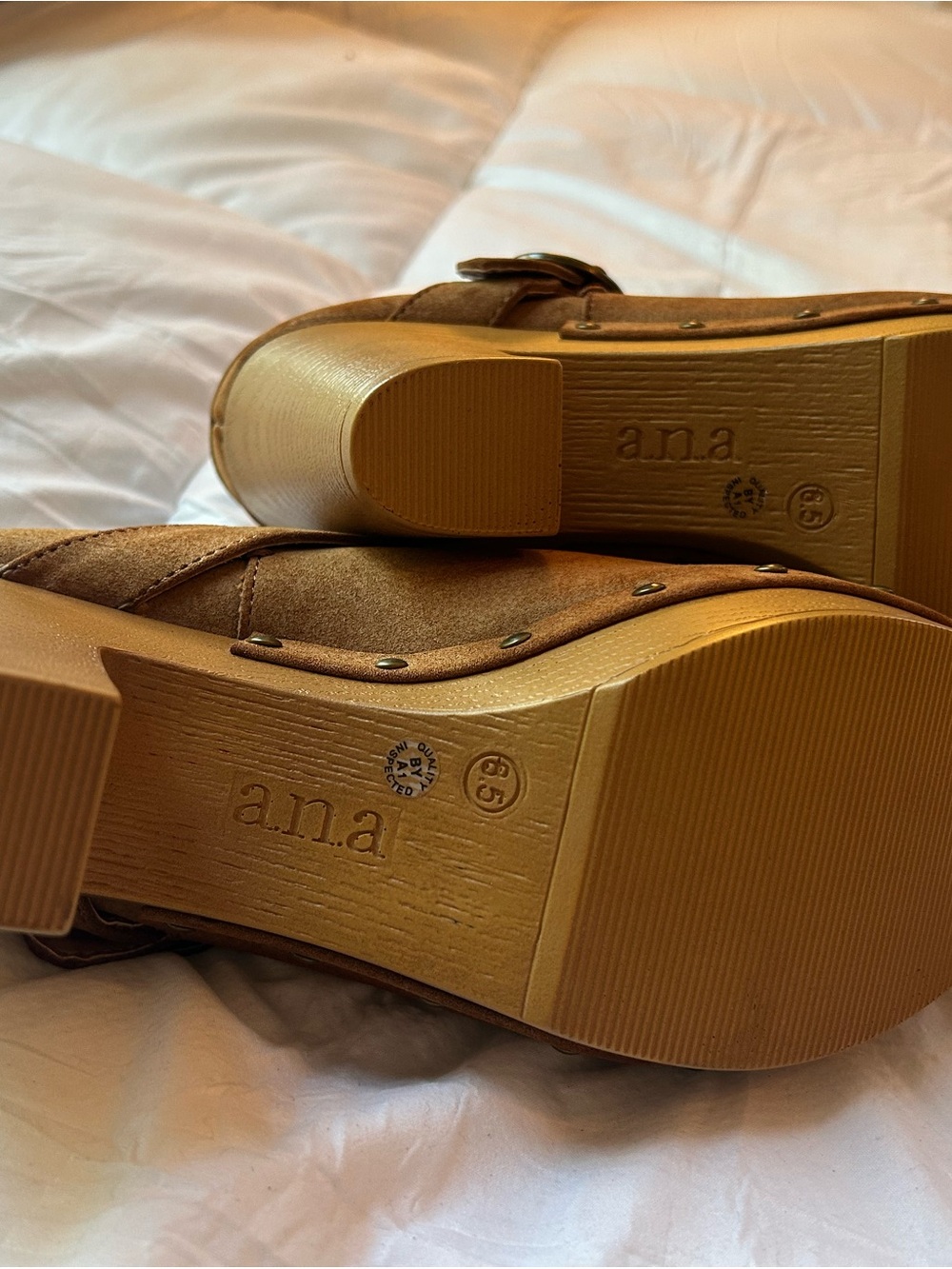 a.n.a Tan Suede Feel Clog Mules with Buckle - Picture 7 of 7